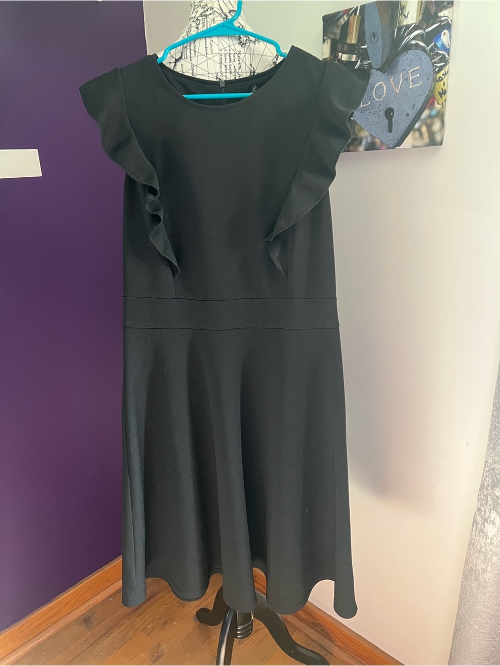 Yathon Black Ruffle Midi Dress with Ruffle Detail